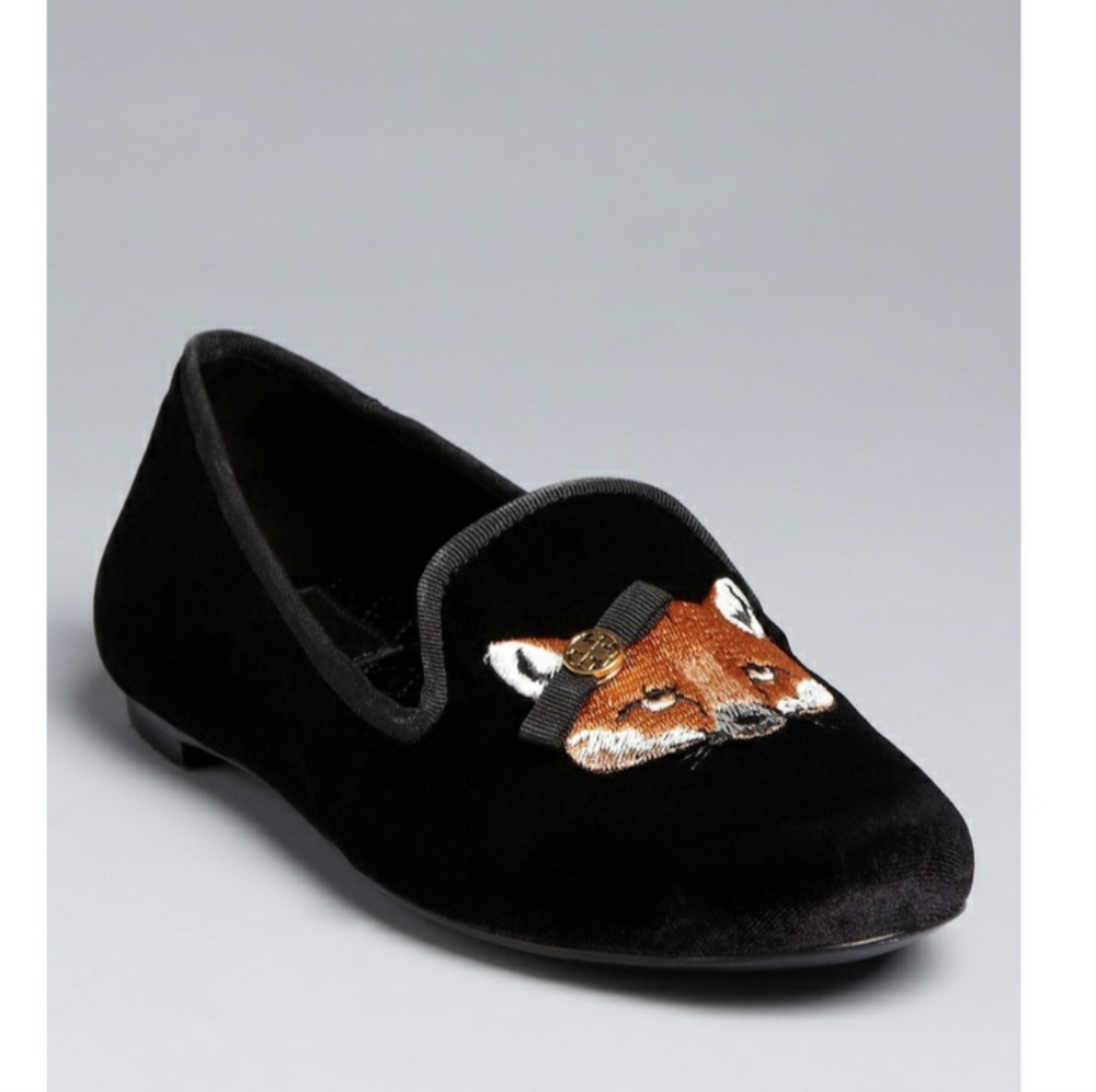 Rare Tory Burch velvet fox loafers, new!